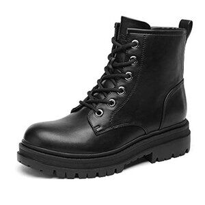 Combat Boots for Women Ankle Booties Lace Up Side Zipper Platform Lug Sole Shoes